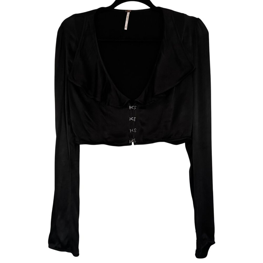 Free People Black Olivia Silver Clasp Blouse Extra Small